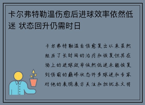 卡尔弗特勒温伤愈后进球效率依然低迷 状态回升仍需时日 卡尔弗特勒温伤愈后进球效率依然低迷 状态回升仍需时日